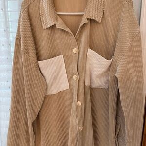 Rusty Cream soft Corduroy Button-Up Shirt with White Pockets